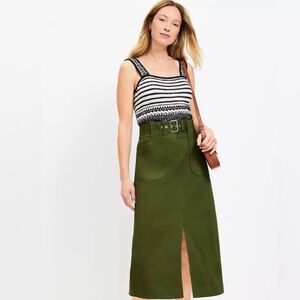 NWT LOFT petite twill midi skirt in olive green, XXSP